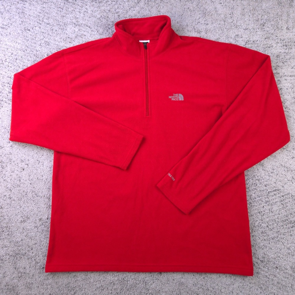 The North Face Sweater Mens Medium Fleece Pullover Half Zip TKA 100 Red Logo